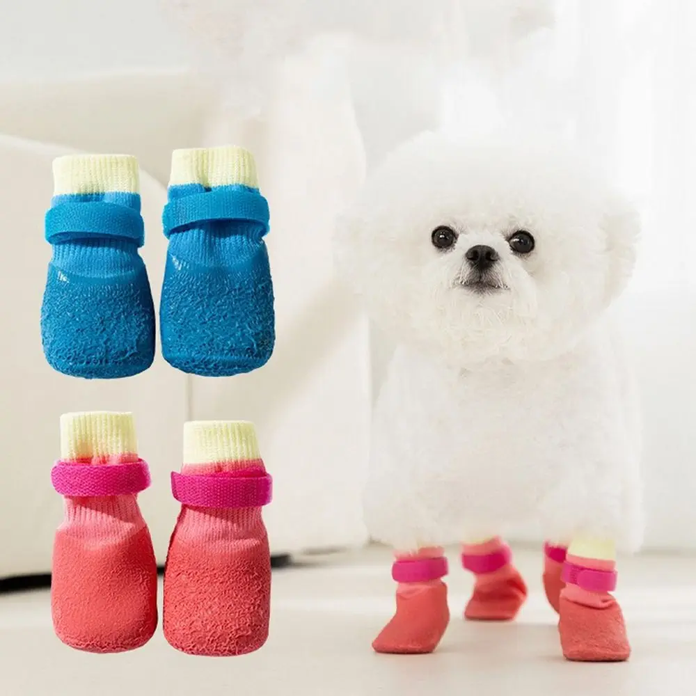 4Pcs/Set Cute Non-slip Dog Shoes Anti-dirty Waterproof Pet Boots Wear Resistant Adjustable Puppy Mesh Shoes Autumn Winter