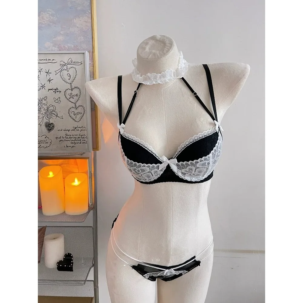Ladies Halter Neck Lace Bra Detachable Bow Design Underwire Push Up Brassiere Side Breast Collection Daily Intimates Lingerie