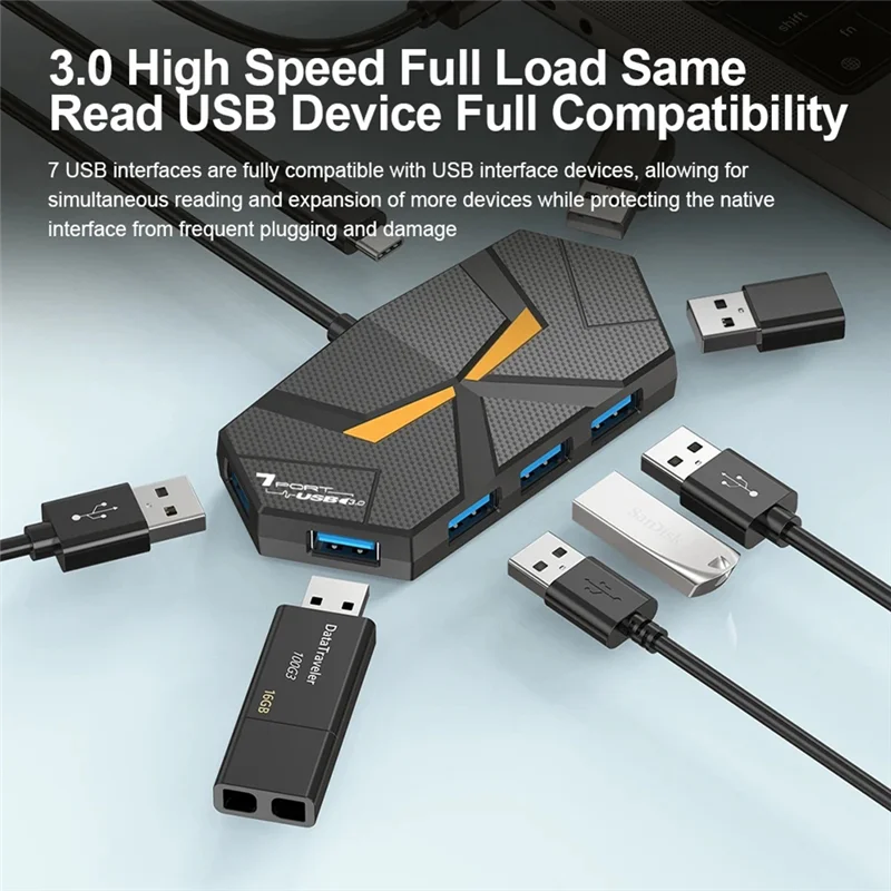 新しい！ 7ポートUSB 3.0 Type-Cハブ拡張器 5Gbps高速OTGアダプタードッキングステーション ノートパソコン用ハードドライブ、マウス、キーボード対応