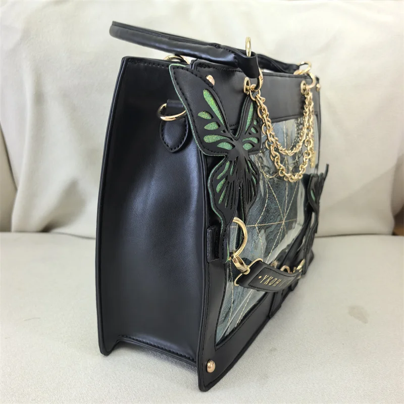 Fashion Harajuku Ita Bag Y2K Dark Gothic Style Butterfly Spider Web Chain Tote Gluing Transparent PVC Chic Women Shoulder Bag view 5