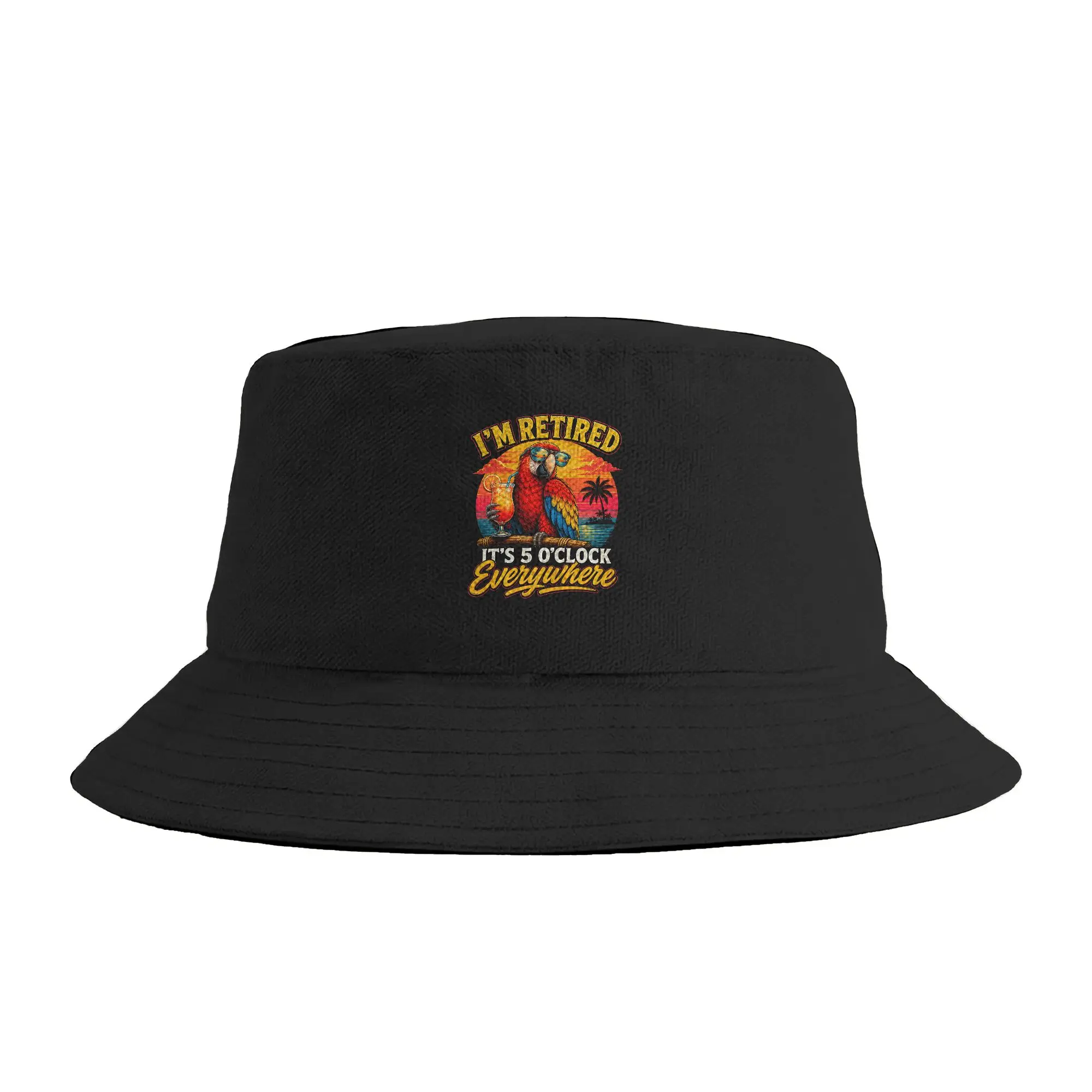 Couple I’m Retired It‘s 5 O’Clock Everywhere Funny Parrot Vacation Bucket Hat  Personality Fisherman Hats Summer Fishing Caps