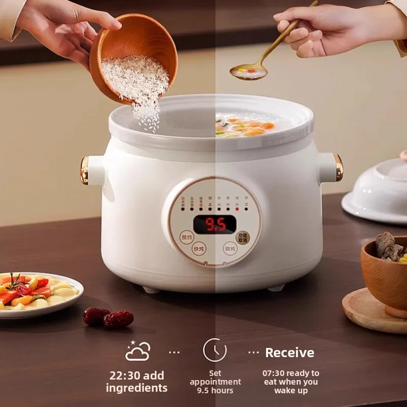 Baby Food Stew Pot Automatic Ceramic Cooker with Purple Clay Inner Pot 8 Menu Settings 360 Heating Heat Resistant Easy Clean