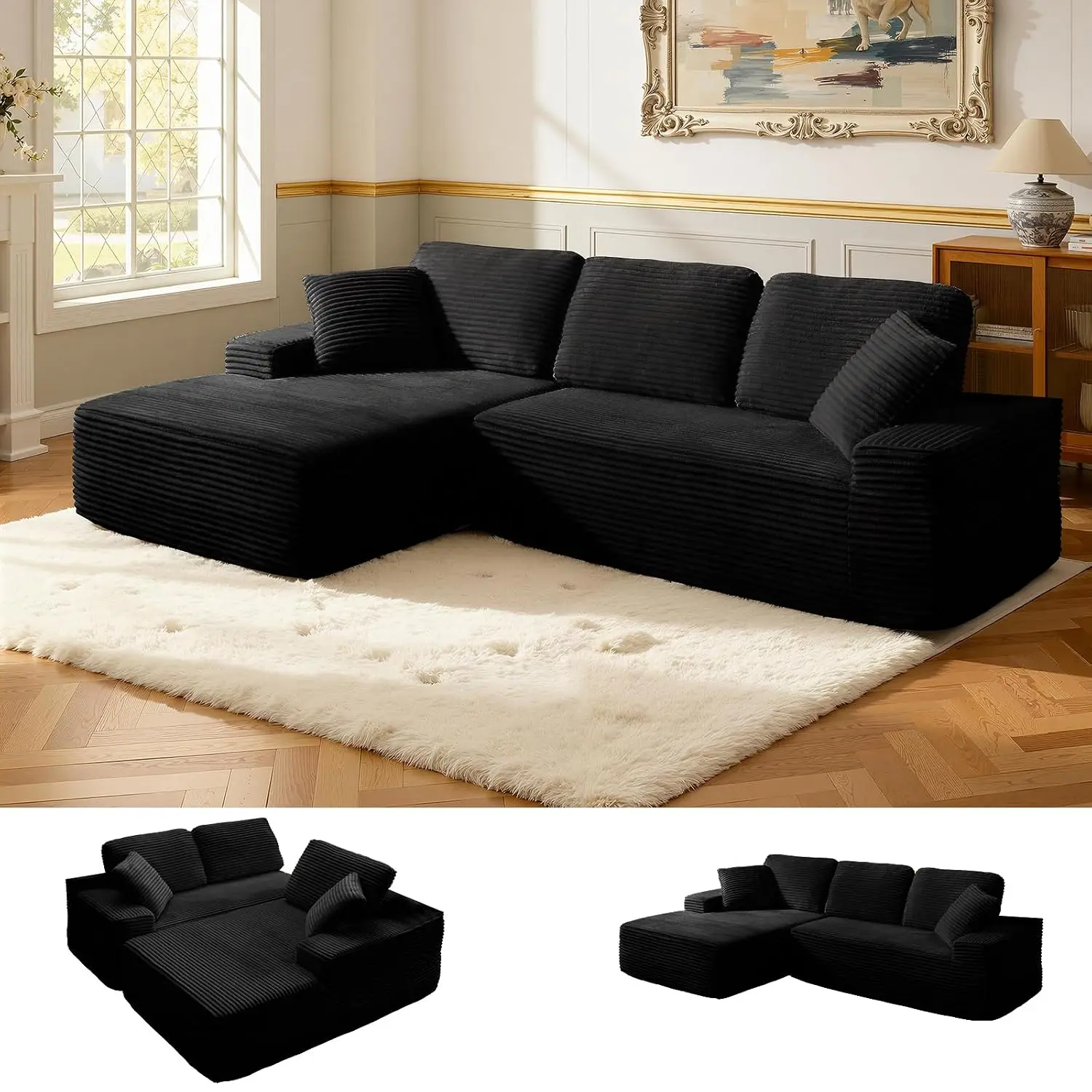 Modular Sectional Sofa, Convertible Bed, No Assembly Cloud Couch with Deep Seat, Modern L-Shaped for Living Room, Customized