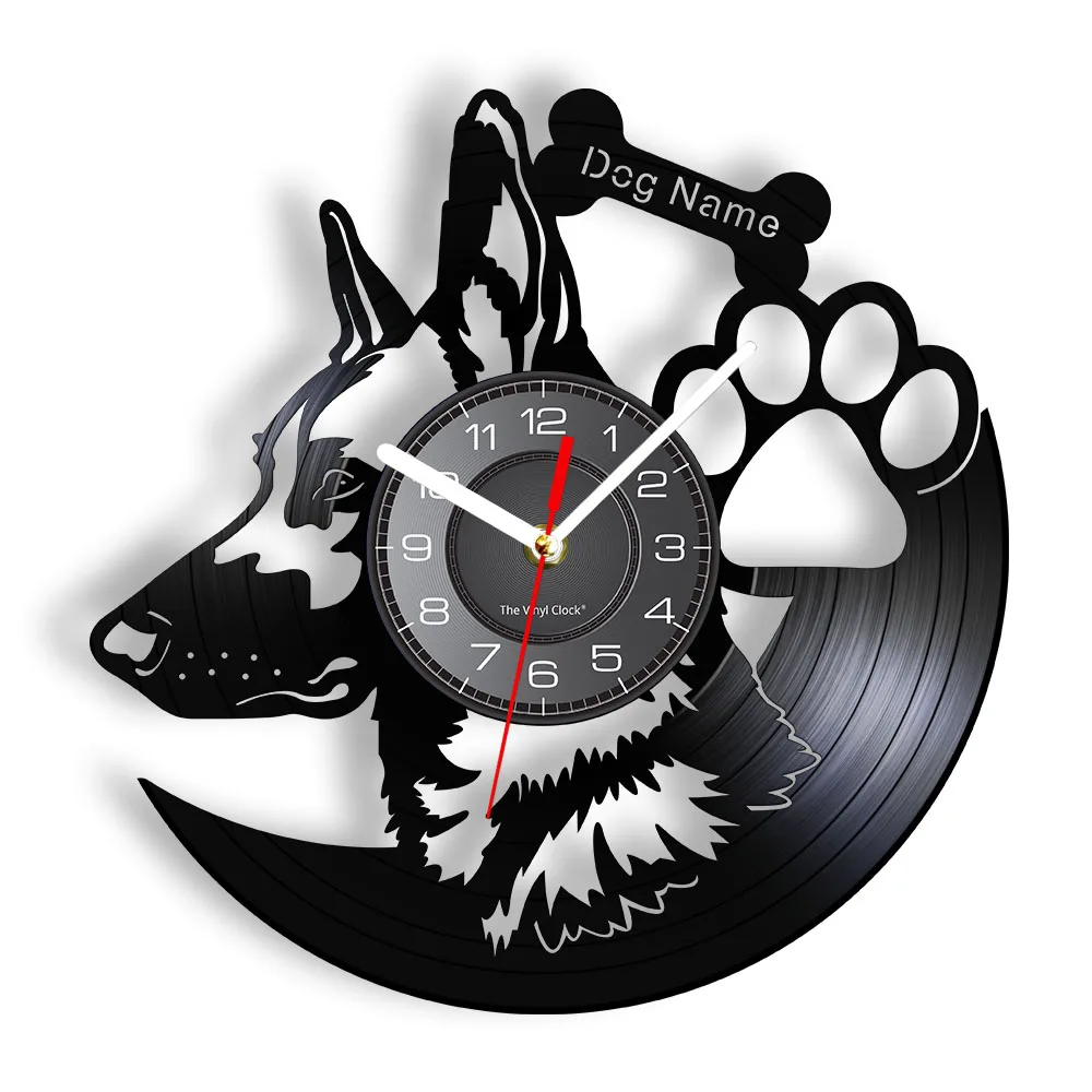 German Shepherd Dog Wall Clock Home Decor Dog Breeds Vinyl Record Vintage Clock Custom Dog Name Wall Clock Gift For Dog Lovers