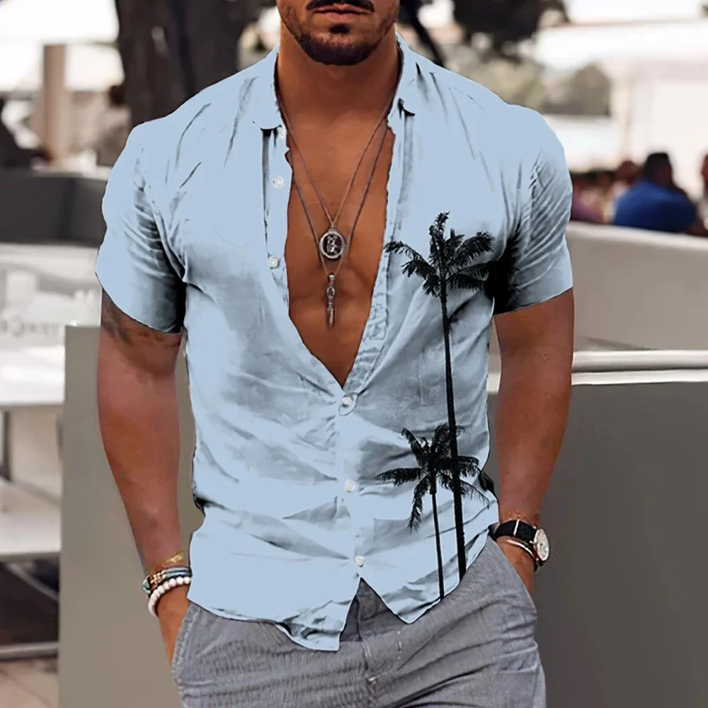Men's Shirt Coconut Tree Beach Vacation Party Summer Shirt Men's Hawaiian Shirts Casual Fashion Street Short Sleeves Tops