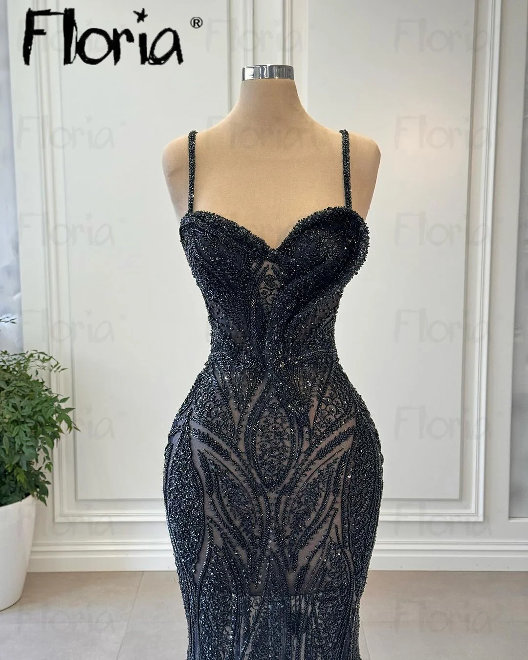 Floria-Robe de soirée noire perlée, robe de cocktail, bretelles, sirène, dos nu, Dubaï, mi-longue, Rh, quelle que soit la robe d'anniversaire, été vendu