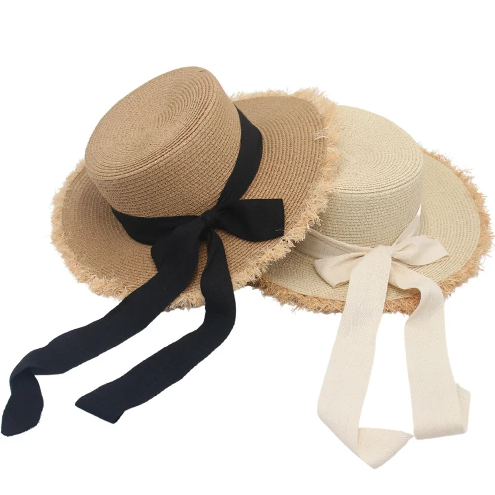 

Summer Sun Protection Woven Women'S Straw Hat, Bow Tie, Elegant Beach Hat, Large Brim Sun Hat For Vacation