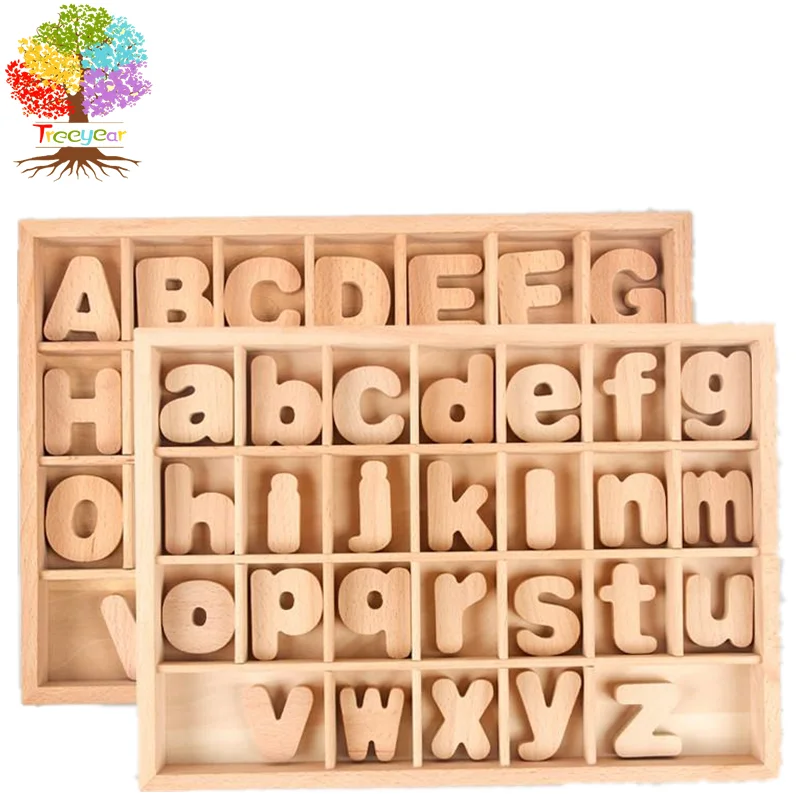 

Treeyear Montessori Letter Work Learning Materials Wooden Small moveable Alphabet Language Objects with Box