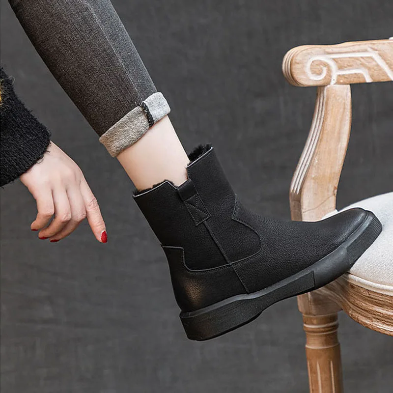 أحذية الثلوج النسائية 2025 أحذية نسائية جديدة من الجلد الطبيعي أحذية شتوية دافئة من الصوف الطبيعي مقاس كبير 42 43 بوتاس موهير WSH4970