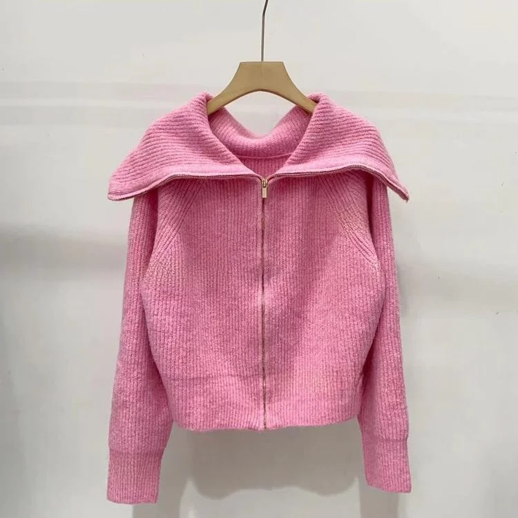 

Loose Knitted Pink Collar Women's Top Masande Autumn Winter New Sle Comfortable Breathable Casual Faion Simple Design