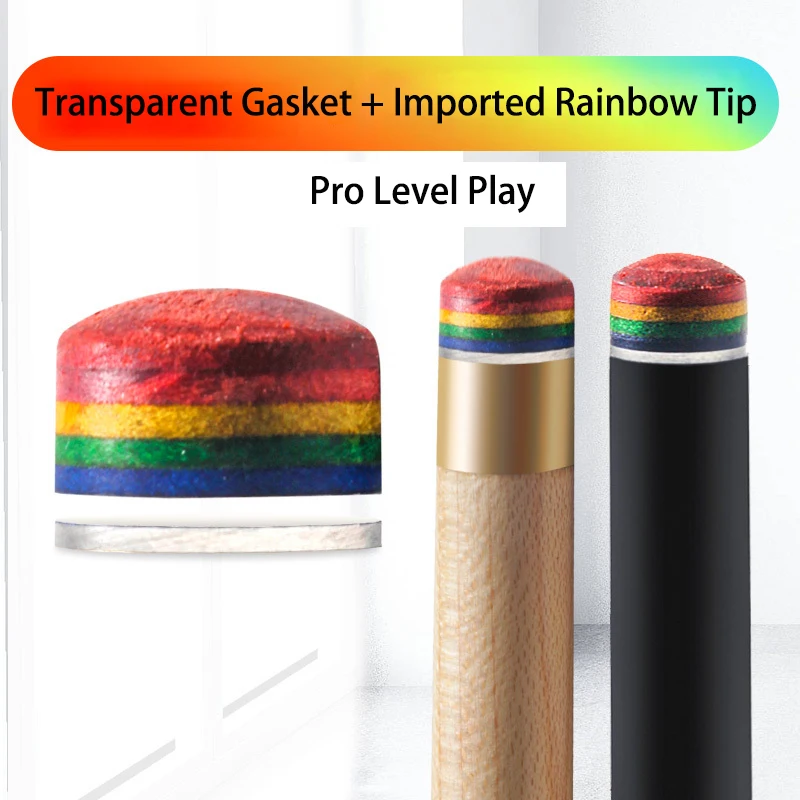 

2022 NEW YD Rainbow Tip+Transparent Gasket 11mm/12mm/14mm Billiards Pool Snooker Cues Tip Snooker Billiard Accessories China