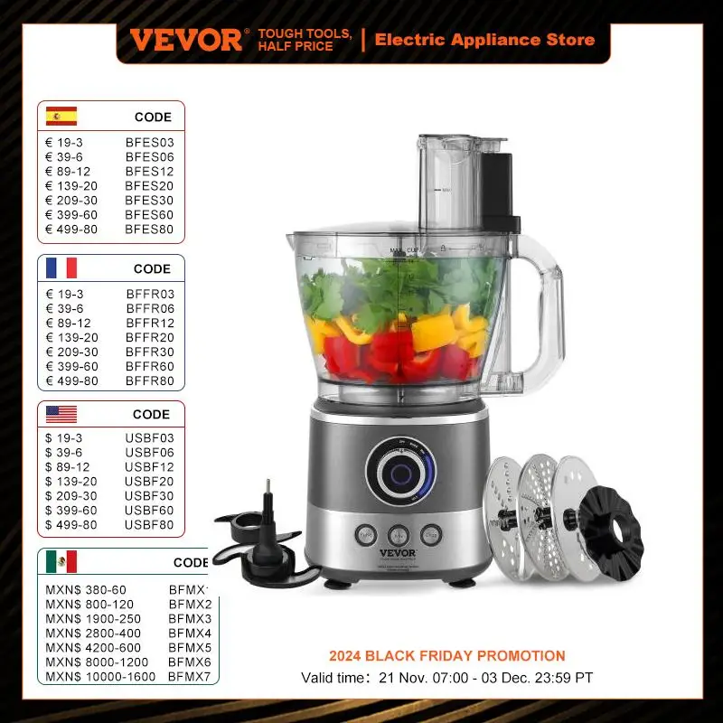 VEVOR Food Processor 14-Cup Vegetable Chopper for Chopping Mixing Slicing and Kneading Dough Professional Electric Food Chopper