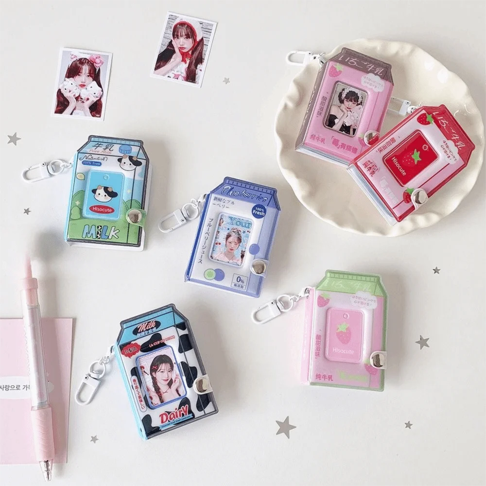 1 Inch Photocard Binder Album 32 Pockets PVC Mini Photo Album Sweet with Keychain Kpop Photo Card Book Holder Backpack Decor