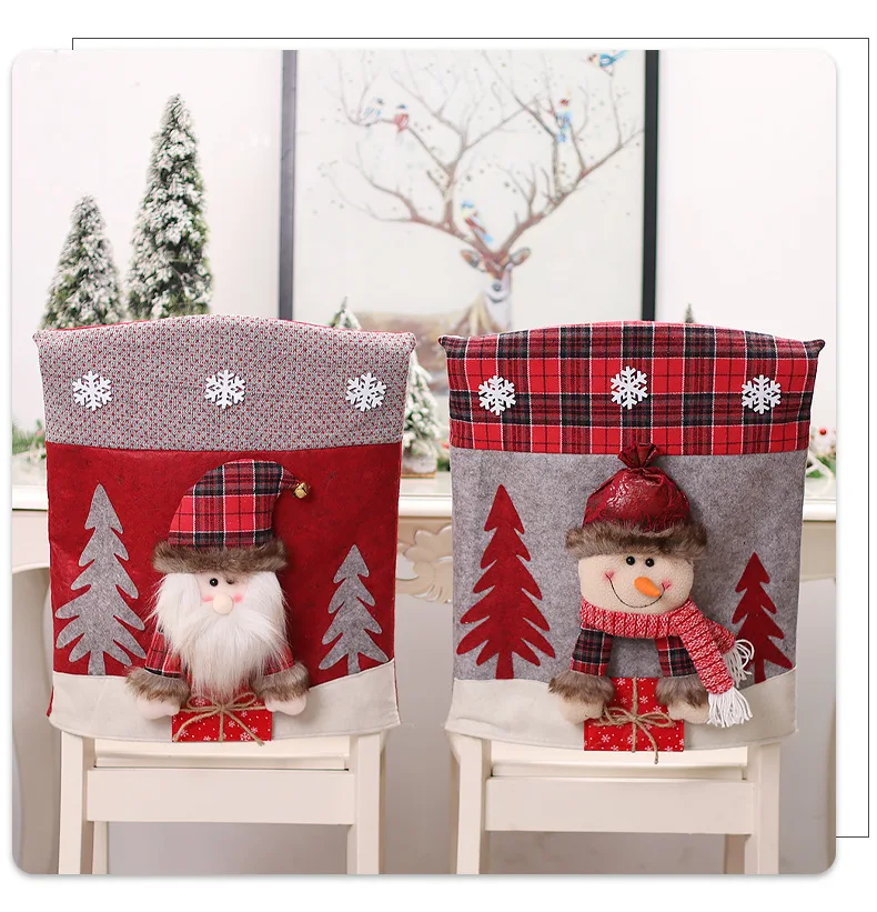 Christmas Chair Cover Dinner Dining Table Santa Claus Snowman Red Ornament Chair Back Covers Christmas Decoration