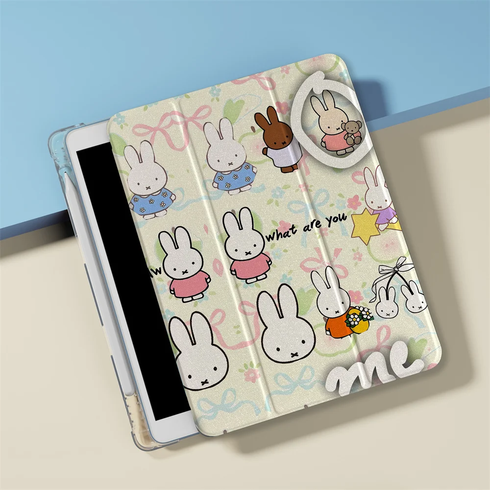 Line Rabbit With Pen Holder for iPad Pro 2024 Air 11 2025 iPad 10th Air 5 4 10.9 Ipad 7 8 9 10.2 5 6 9.7 inch Air3 10.5 mini 6