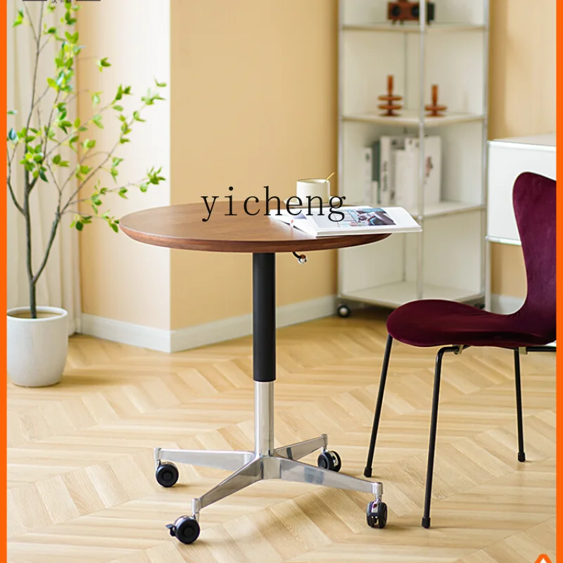 

ZC Solid Wood Liftable Meal Table Household Small Apartment Milk Tea Shop Table Movable Conference Table