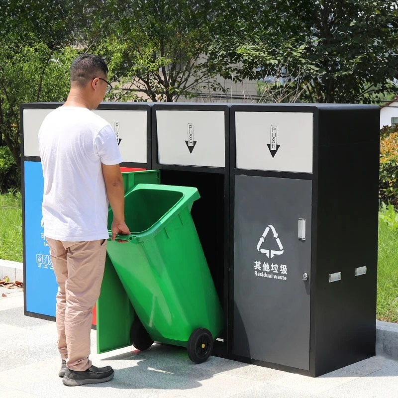 Outdoor sorting kiosk trash can large capacity 240L sanitation station with cover community property public room trash can comme