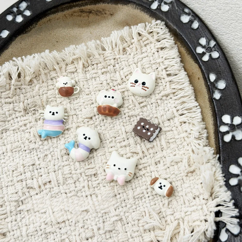 5Pcs,Cute cartoon cat nail accessories, dog alloy patches, spray painted handmade three-dimensional armor wearing materials
