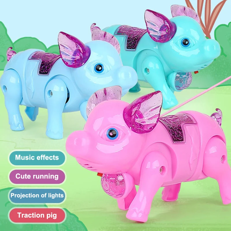ของเล่นหมูเดินได้ไฟฟ้า สีชมพู 1 ชิ้น ของเล่นเด็กมีไฟ มีเสียงเพลง ของเล่นอิเล็กทรอนิกส์แสนสนุก ของขวัญวันเกิดสำหรับเด็ก