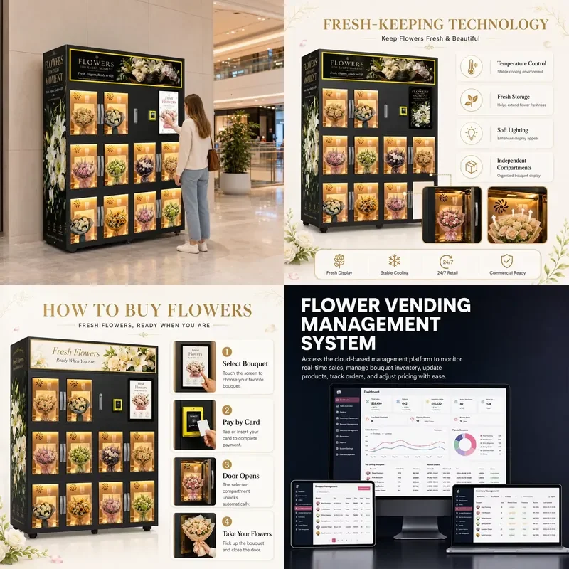 24/7 Automated Fresh Flower Vending Machine Smart Refrigerated Blumenautomat for Europe Wholesale Automatic Flower Boutique