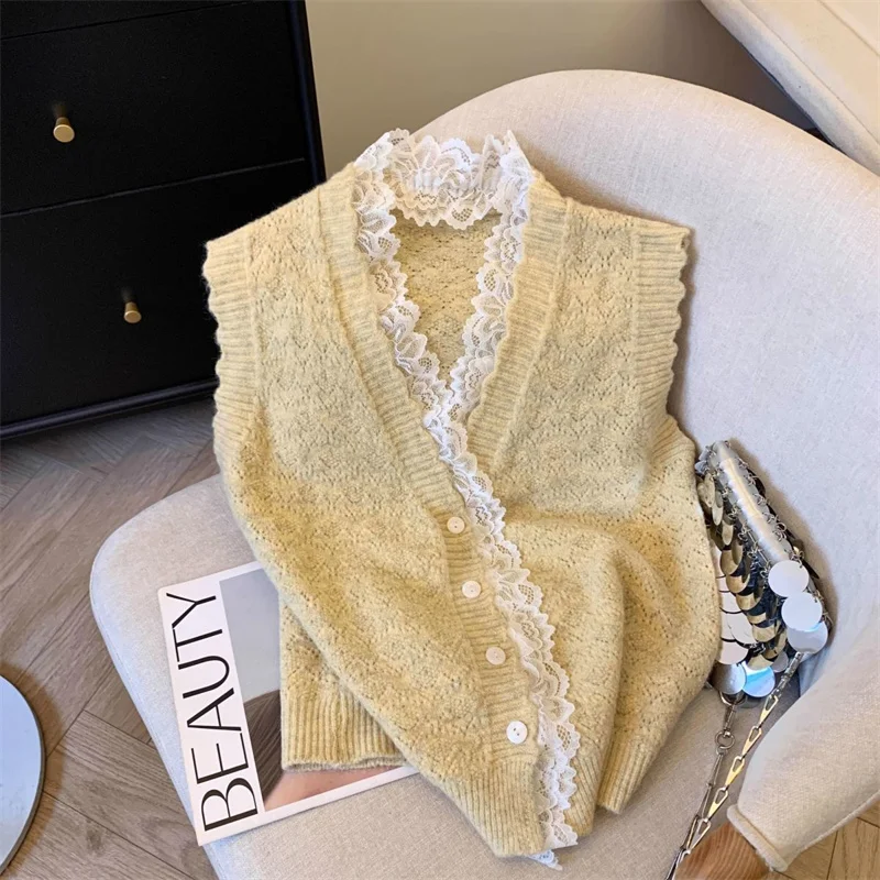 

Women Fashion Front Button Knit Vest Sweater New 2025 Vintage V Neck Sleeveless Female Waistcoat Chic Vest Tops