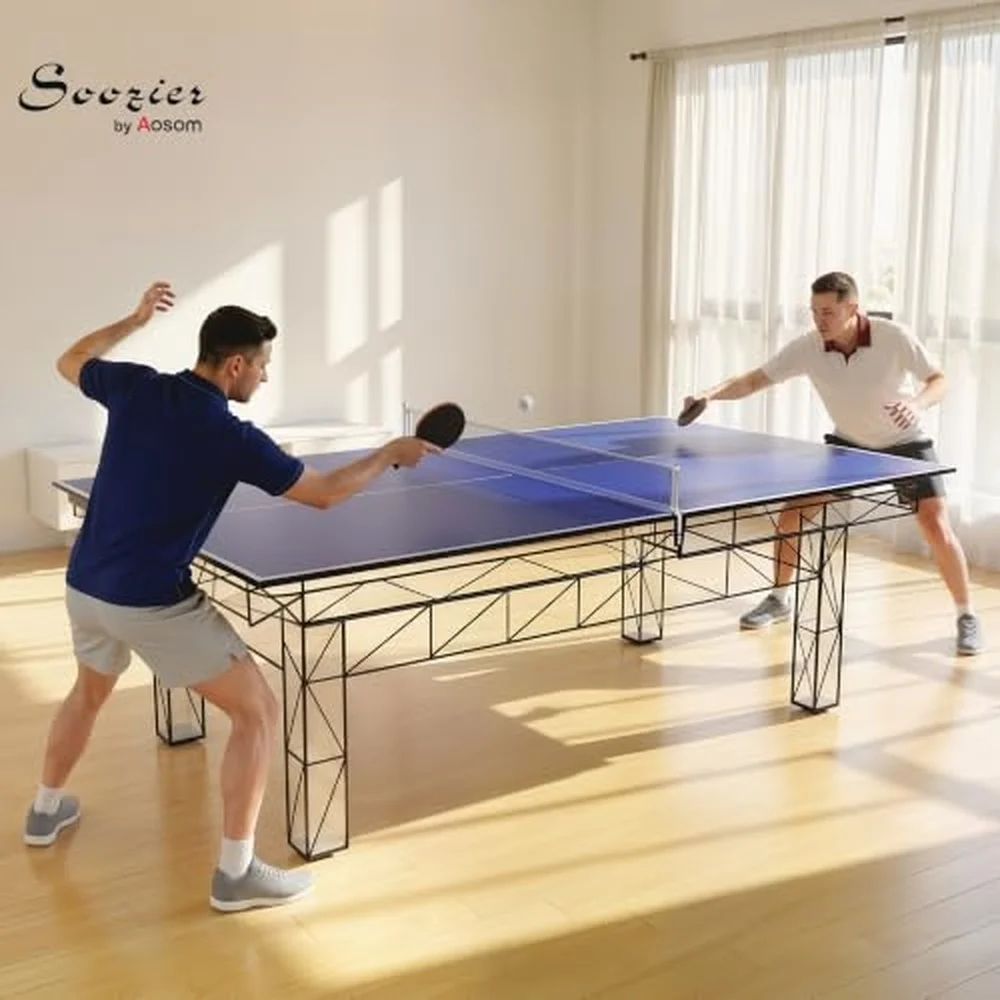 9 ft Folding Ping Pong Table Top Topper for Billiard Pool Tables Regulation Sized Foldable Table Tennis Conversion Top