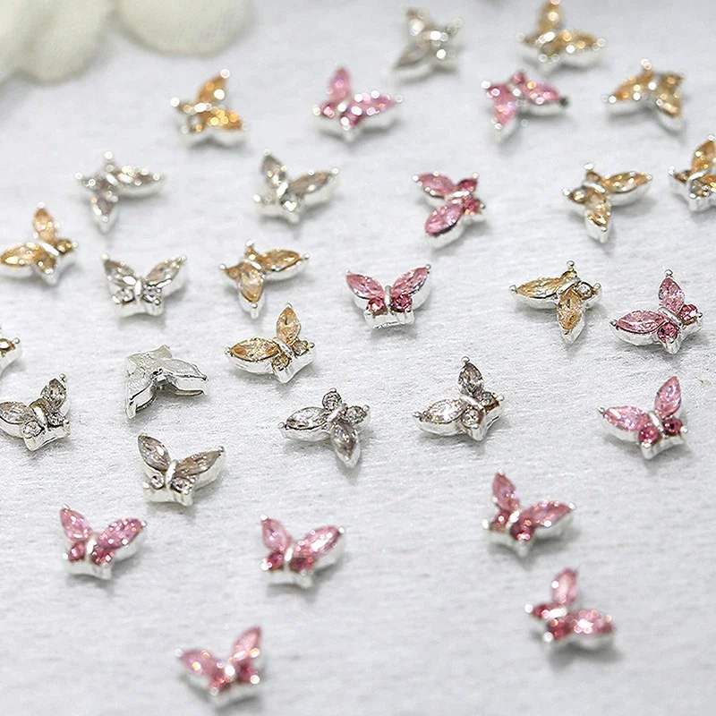 10 Uds. De Mini mariposa de cristal 3D, dijes para decoración de uñas, piezas de joyería, accesorios, decoración de uñas de aleación de lujo, suministros de diamantes de imitación