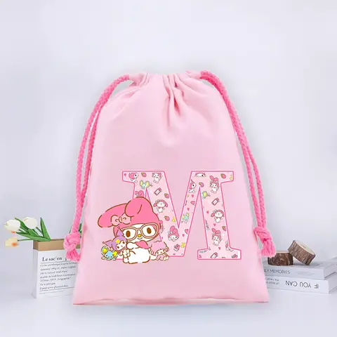 Kawaii My Melody Storage Drawstring Bag Letter A-Z Girl Party Gift Bags Cartoon Print Candy Cookies Package Small Storage Pouch