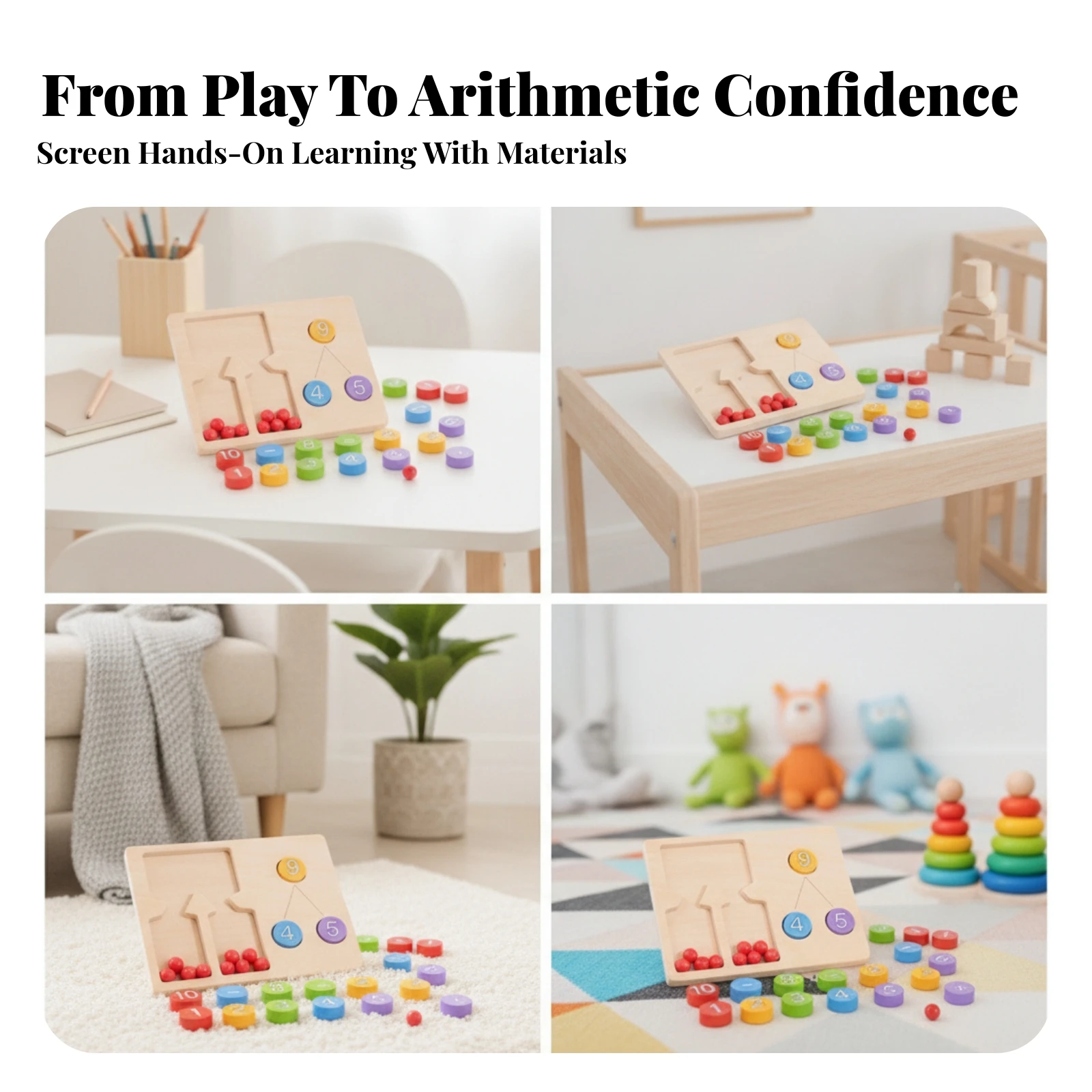 Early-Learning Mathematics Board Fine Motor Skill Building Wooden Math Board with Counting Balls Educational Toy Multi-Sensory