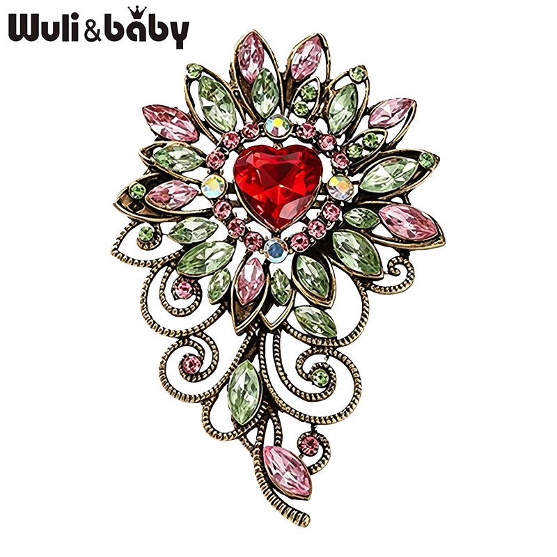 Wuli&baby Vintage-Blumenbroschen für Damen, Unisex, 2-farbiger Kristall, königlicher Stil, luxuriöse Pflanzen, Party, Büro, Brosche, Geschenke