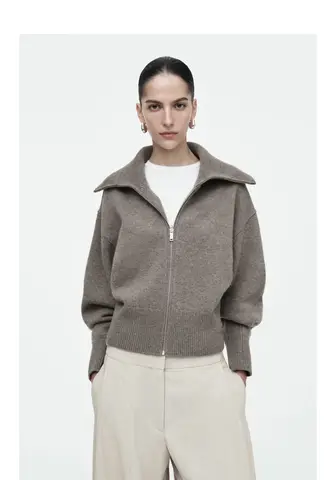 Ethereal YAZHIMEI winter new style of Ladies' casual standard fit waist-cinching knitted pilot jacket