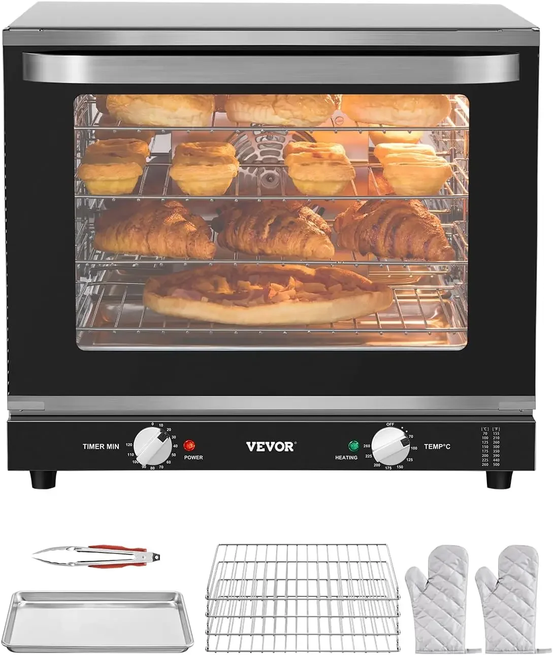 Commercial Countertop Oven 66L 4 Tier Toaster Ovens with Tempered Glass Door Wire Racks Tray 2800W Stainless Steel Baking