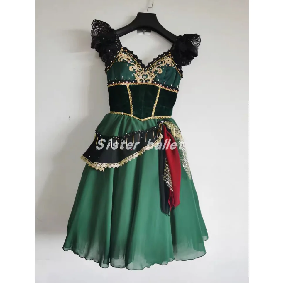 2024 New Esmirada Long skirt ballet custom skirt hand inspired variations green fringe skirt professional dance competition