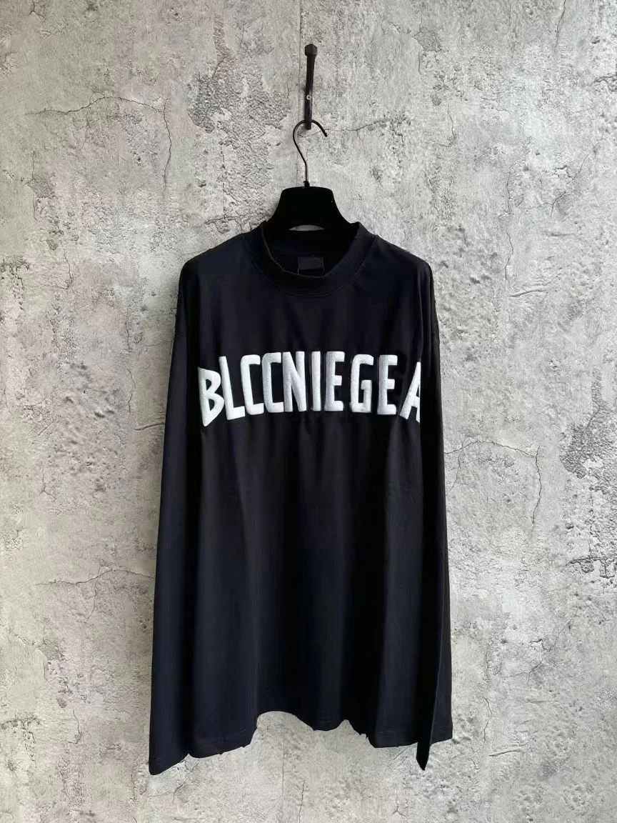 

BLCCNIEGEA High-Quality Paris B Classic Fashion Tape Print Letter Long-Sleeve T-Shirt for Men and Women, Pure Cotton Top