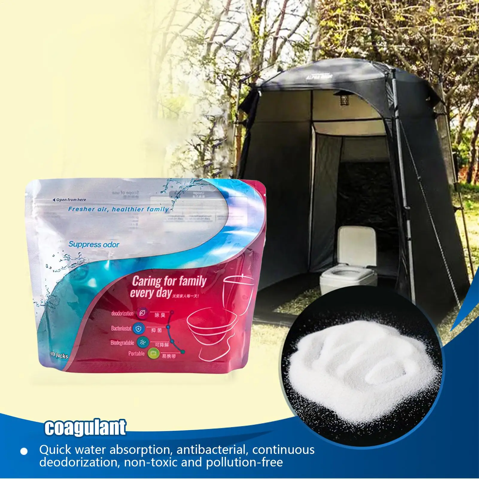 2025 productos químicos para inodoro de Camping, residuos líquidos, polvo desodorizante, Gel absorbente ecológico para inodoro de Camping para inodoro portátil