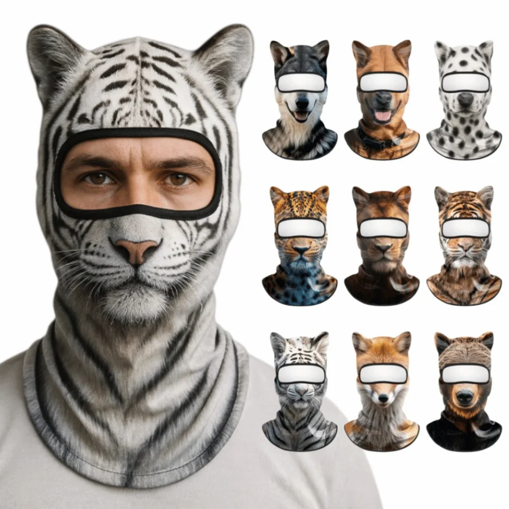 3D Animal Balaclava Mask Ice Silk Windproof Full Face Mask Lifelike Sun Protection Cooling Neck Gaiter Cycling/Party/Outdoor