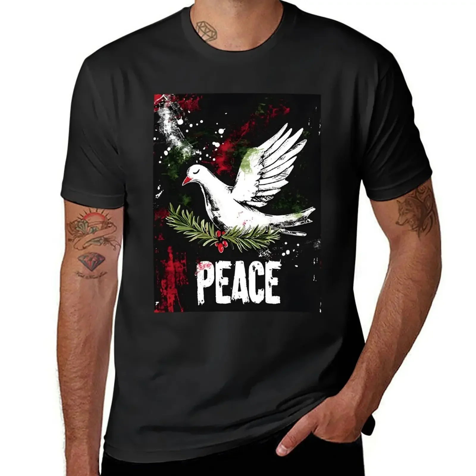 Serenity's Overture- Abstract Expressionist Symphony of Peace, Dove, and Olive Branch Generative AI T-Shirt