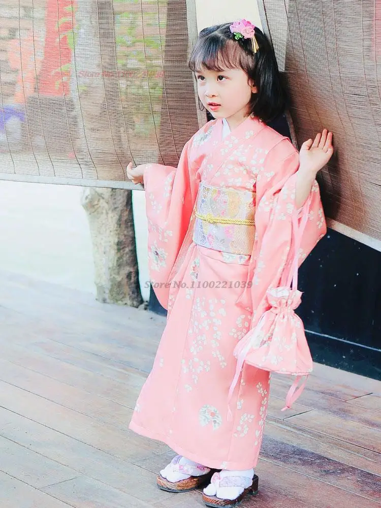 2024 children japanese kimono robe national flower print dress traditional yukata haori girl photography dress vintage kimono