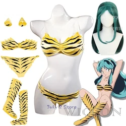 Anime Lum Urusei Yatsura Costume Cosplay parrucca Lamu Cosplay Costume da bagno donna Bikini Sexy costumi da bagno Halloween Party outfit calzini