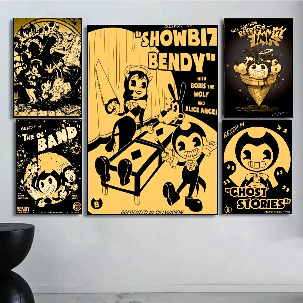 1PC Horror Video Game B-Bendy-and I-Ink M-Machine Cartoon Poster Paper Print Home Living Room Bedroom Entrance Bar Restaurant