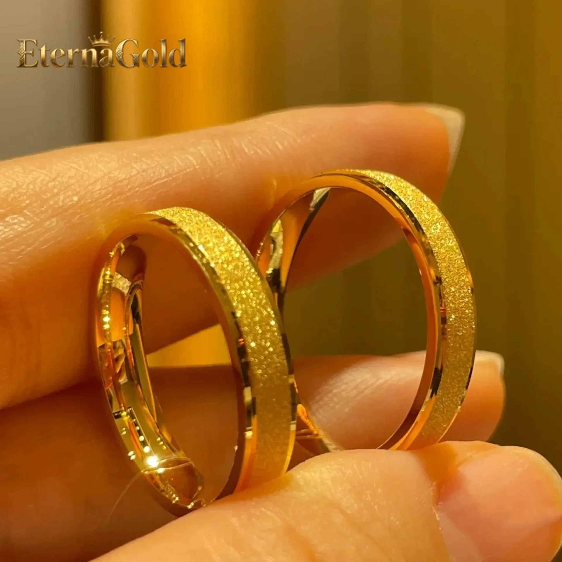 EternaGold 24K AU999 Pure Gold Couple Ring - Men's and Women's Fashion New Matte Smooth Design | Ideal Gold Jewelry Gift