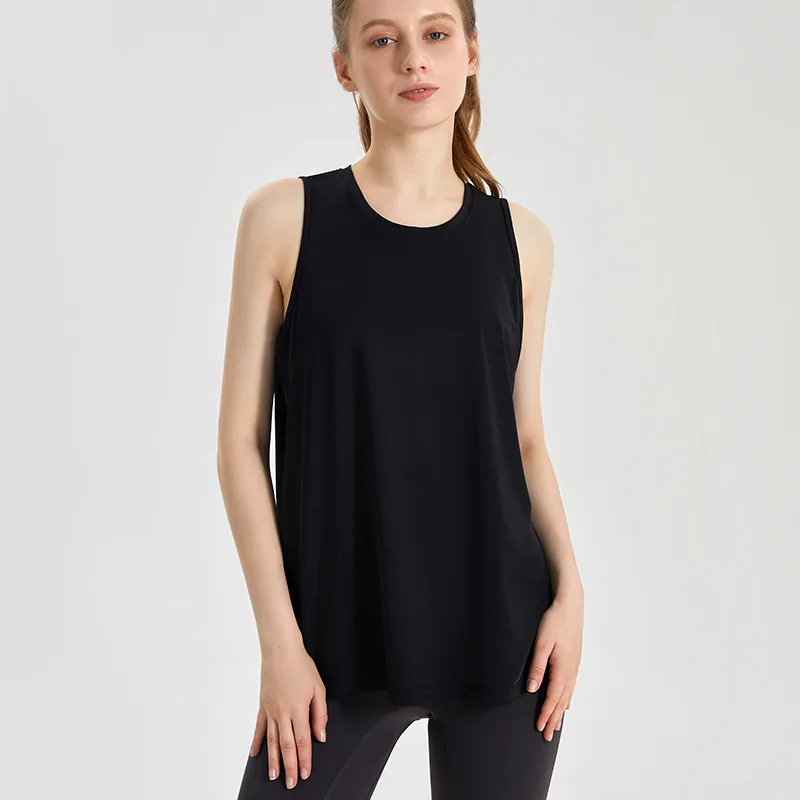 Damen-Sommer-Sport-Tanktop, schnell trocknend, atmungsaktiv, lockere Passform, Yoga-Weste mit kühlendem Stoff, Eisseide, Sport-Top für Yoga, Fitnessstudio