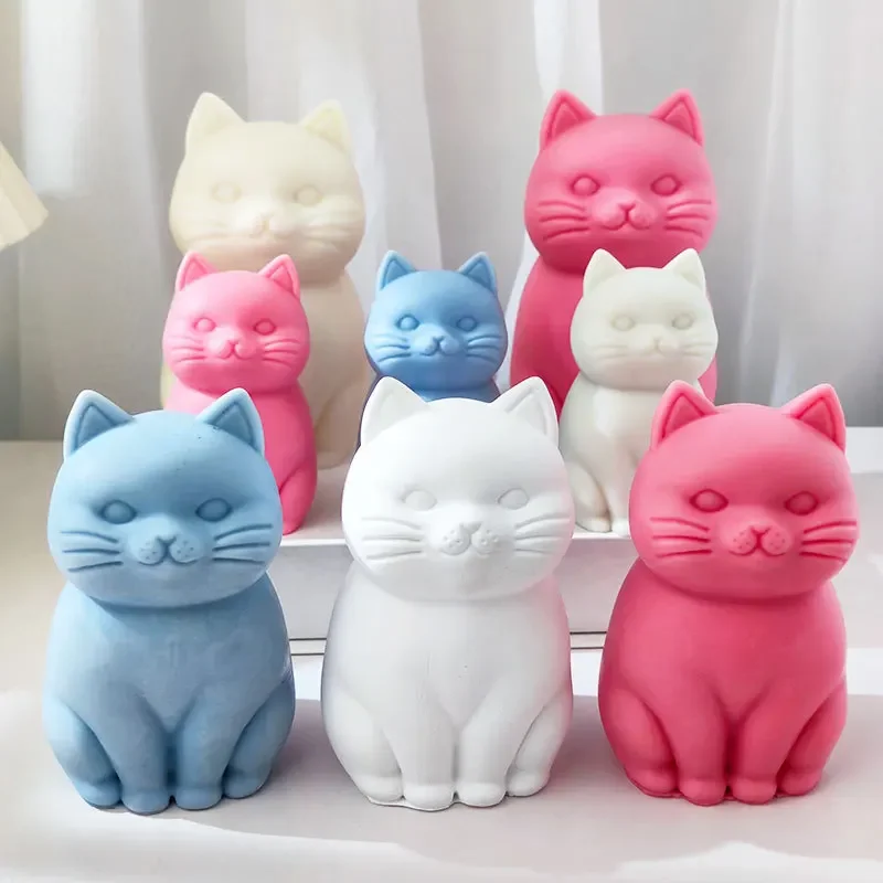 Cute Cat Silicone Mold 3D Cat Scented Candle Making Supplies Handmade Soap Craft Molds Aroma Gypsum Concrete Mould Home Decor