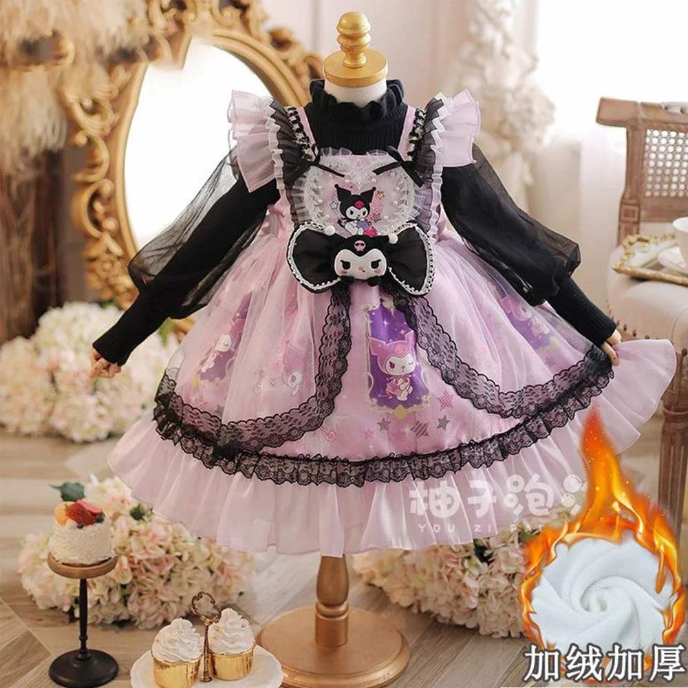 kawaii Melody Kuromi Children's Lolita Dresses Sanrios Anime Y2K Girls Dress Birthday Party Spring  Tulle Dress Princess Dres