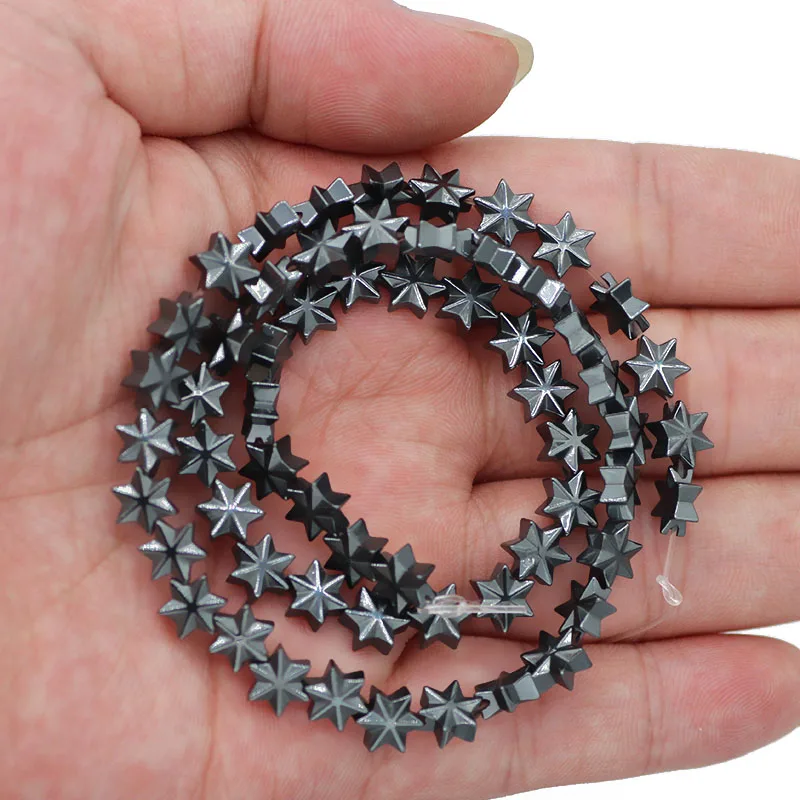 BTFBES Natural Black Hematite Stone Beads Flat Hexagonal star Spacer Loose beads for Jewelry Bracelet Making diy Accessories