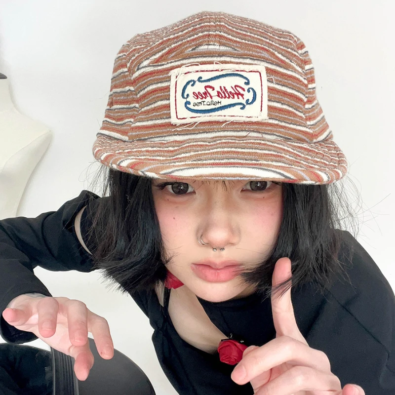 Японская ретро 5-панельная бейсболка с плоскими полями для мужчин и женщин, весенняя повседневная универсальная контрастная полосатая шляпа с инструментами