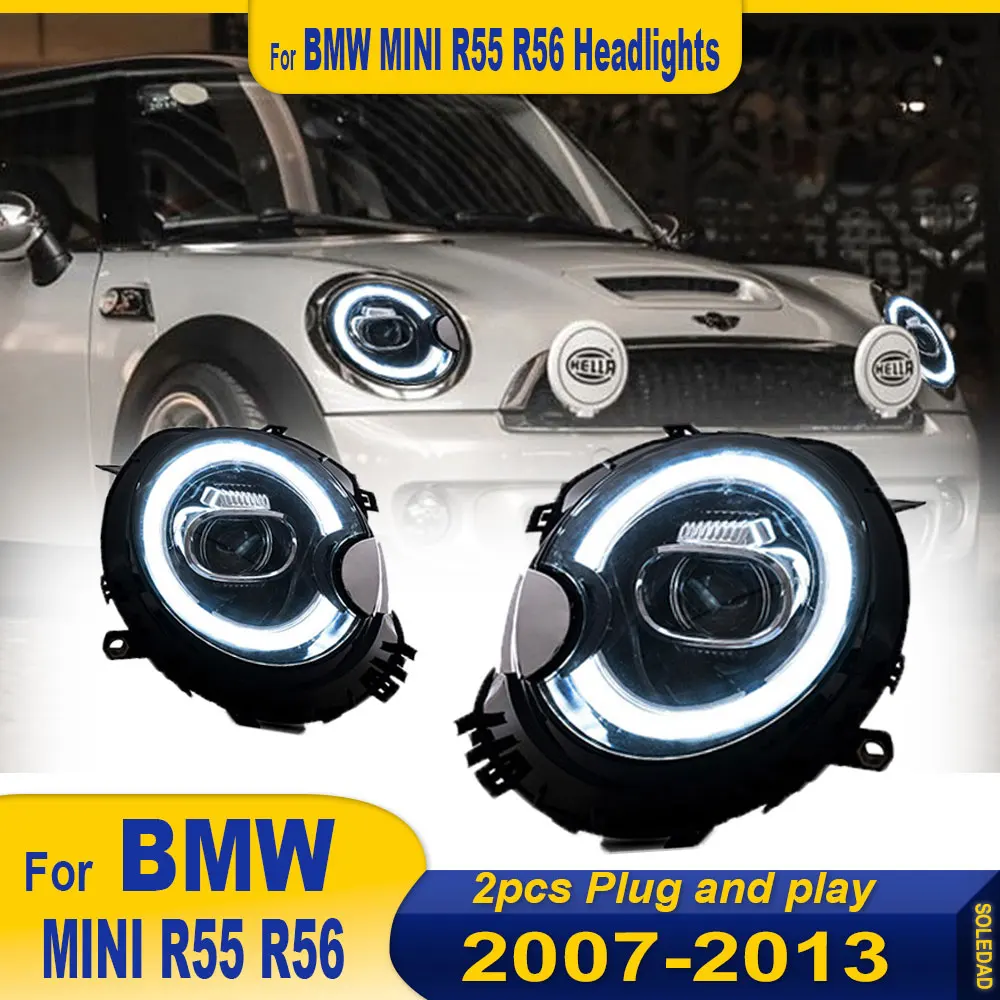 

Пара автомобильных фар для BMW Mini Coopers R55 R56 R57 2007-2013, светодиодные передние DRL указатели поворота, фары в сборе Plug And Play