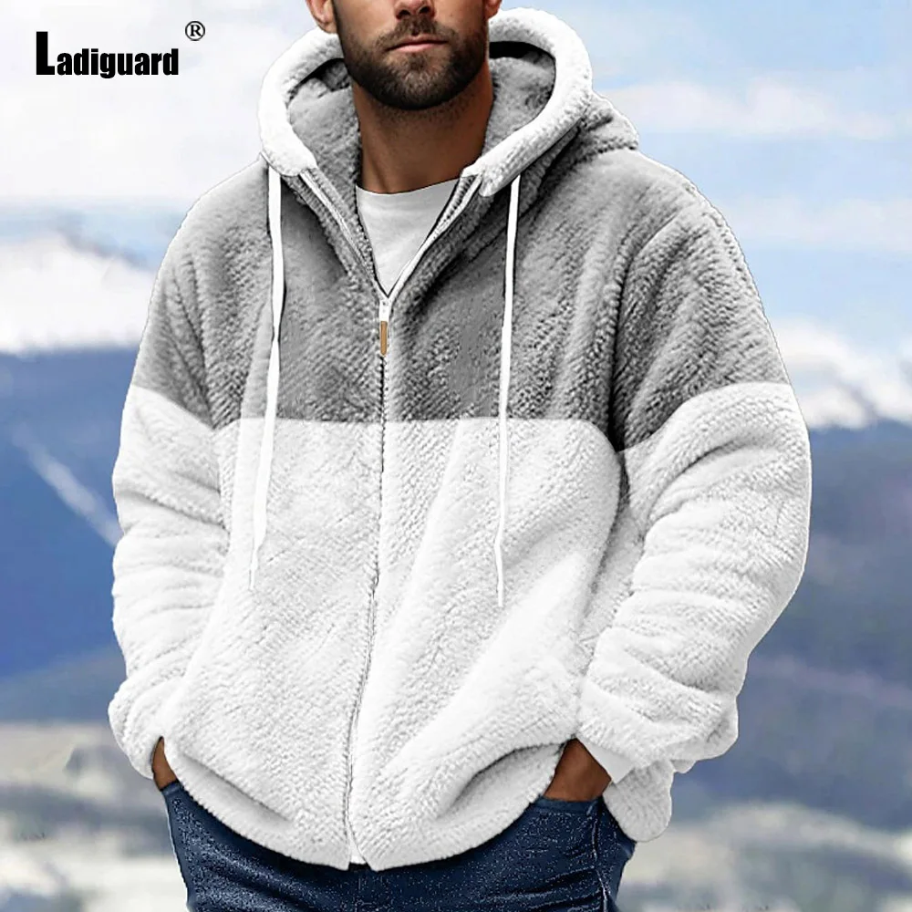 Men's Stand Pocket Casual Plush Hoodies 2024 America Europe Style Fashion Zipper Fly Sweatshirt Men Patchwork Top Ouertwear New