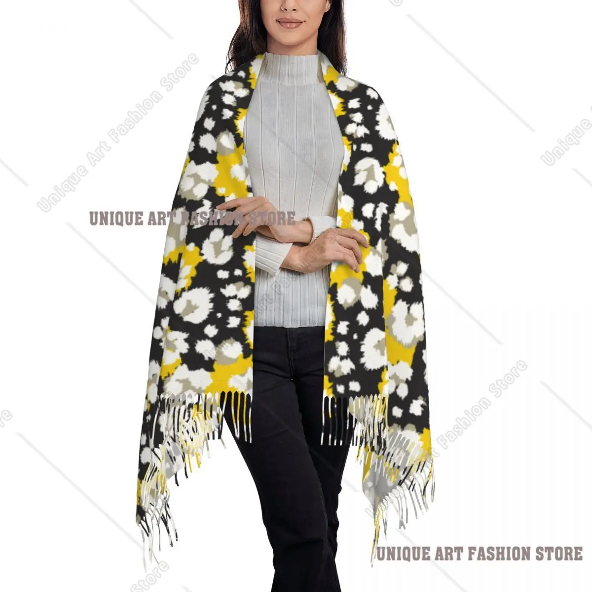 Sciarpa con nappa personalizzata con stampa leopardata Scialli morbidi da donna avvolge le sciarpe autunnali invernali femminili