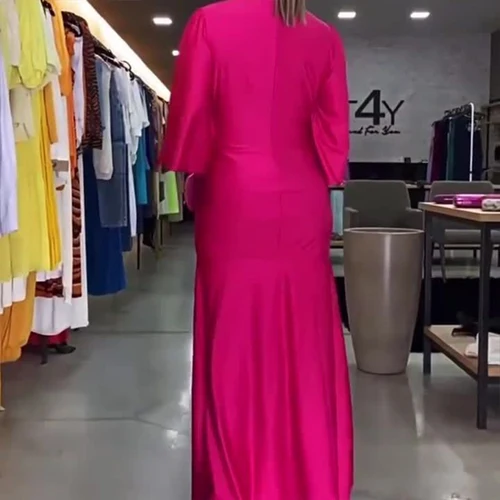 Imagen 2 del producto Vestido de fiesta ajustado de cintura alta para mujer, Túnica drapeada sólida elegante, vestido Sexy con cuello en V, vestido de media manga retorcido para mujer, nuevo, otoño